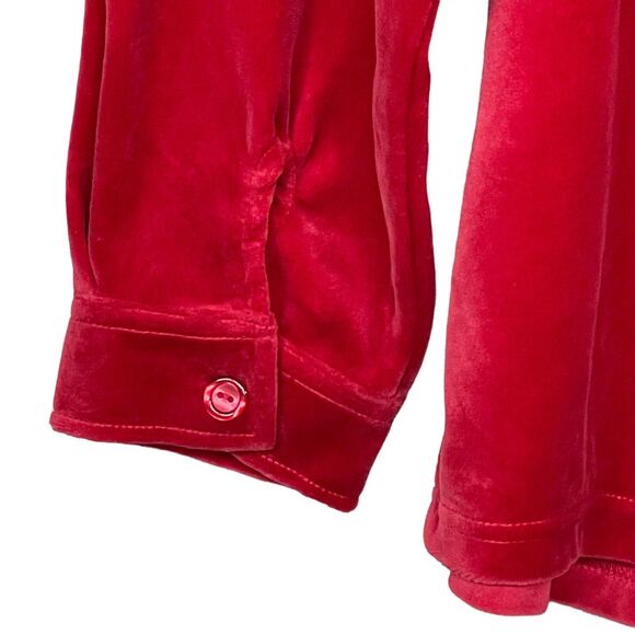 D &‎ Co. Button Front Big Shirt Women Size 1X Red Velour Shirttail Hem - Picture 8 of 14